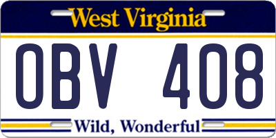 WV license plate OBV408
