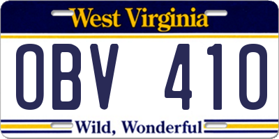 WV license plate OBV410