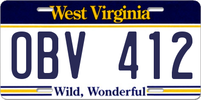 WV license plate OBV412