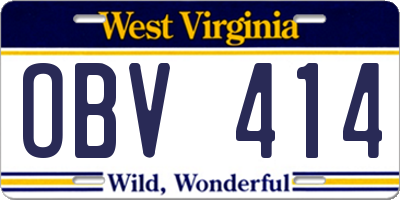 WV license plate OBV414