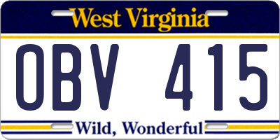 WV license plate OBV415