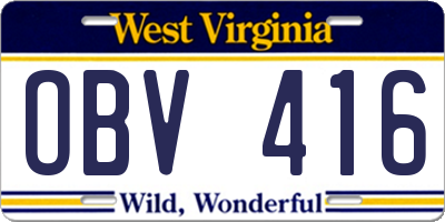 WV license plate OBV416