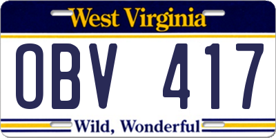 WV license plate OBV417