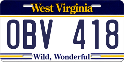WV license plate OBV418