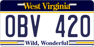 WV license plate OBV420