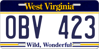 WV license plate OBV423