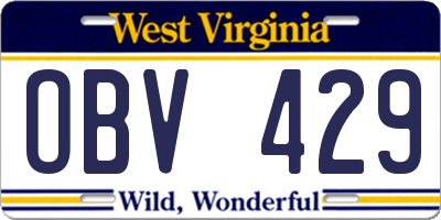 WV license plate OBV429