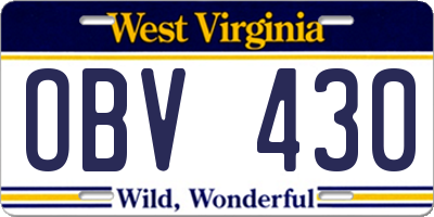 WV license plate OBV430