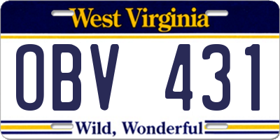 WV license plate OBV431