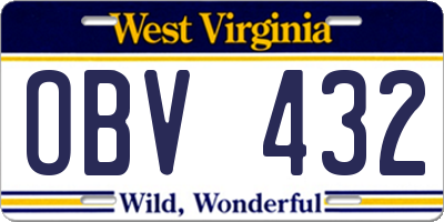 WV license plate OBV432