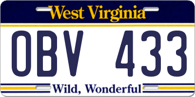 WV license plate OBV433