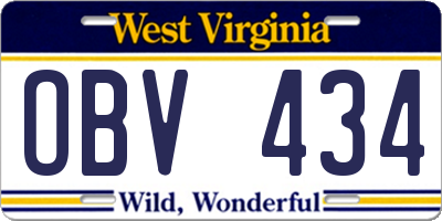 WV license plate OBV434