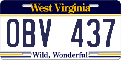 WV license plate OBV437
