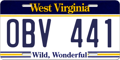 WV license plate OBV441