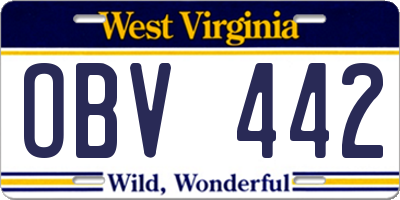 WV license plate OBV442