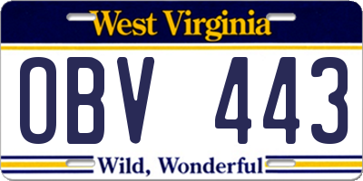 WV license plate OBV443