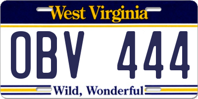 WV license plate OBV444