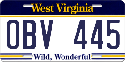 WV license plate OBV445