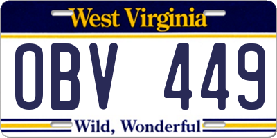 WV license plate OBV449