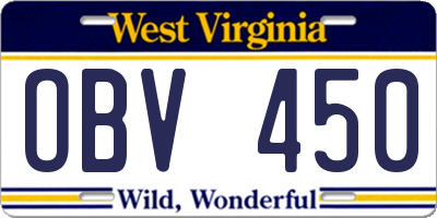 WV license plate OBV450