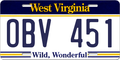WV license plate OBV451
