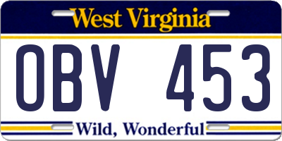 WV license plate OBV453