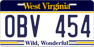 WV license plate OBV454