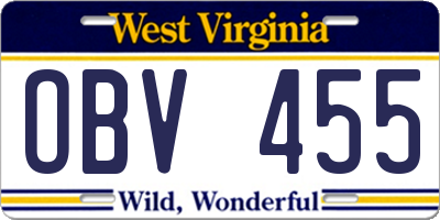 WV license plate OBV455