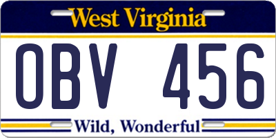 WV license plate OBV456