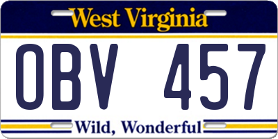 WV license plate OBV457