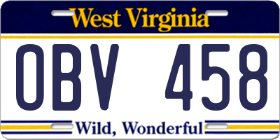 WV license plate OBV458