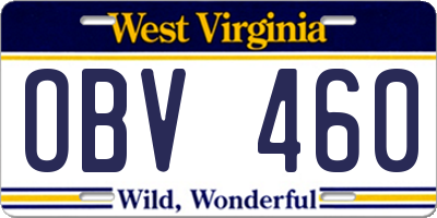 WV license plate OBV460