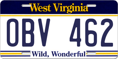 WV license plate OBV462