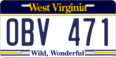 WV license plate OBV471