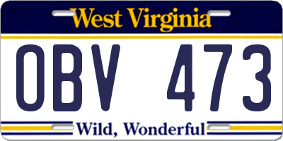 WV license plate OBV473