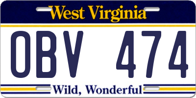 WV license plate OBV474