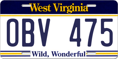 WV license plate OBV475