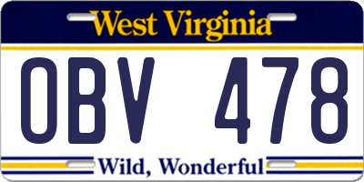 WV license plate OBV478