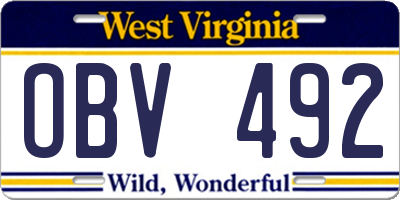 WV license plate OBV492
