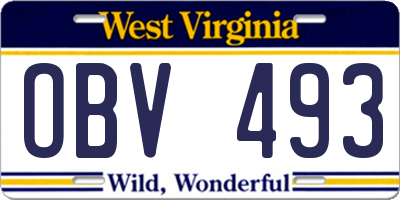 WV license plate OBV493