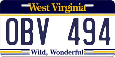 WV license plate OBV494