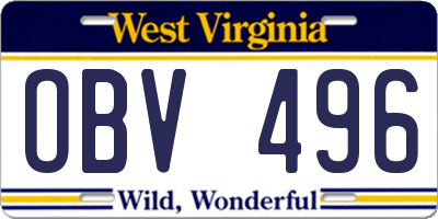 WV license plate OBV496