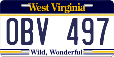 WV license plate OBV497