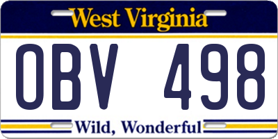 WV license plate OBV498