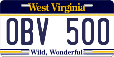 WV license plate OBV500