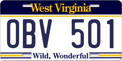 WV license plate OBV501