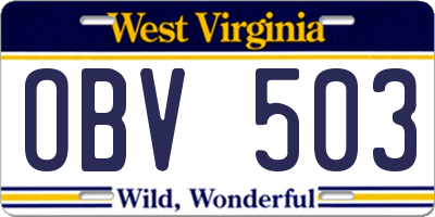 WV license plate OBV503