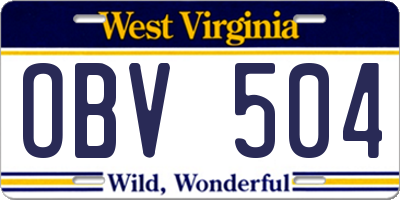 WV license plate OBV504