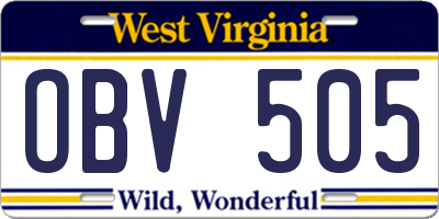 WV license plate OBV505