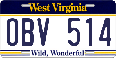 WV license plate OBV514